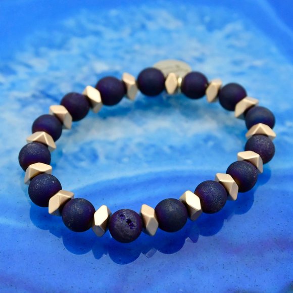 OOAK Purple Druzy Agate Stackable Bracelet - Picture 3 of 3